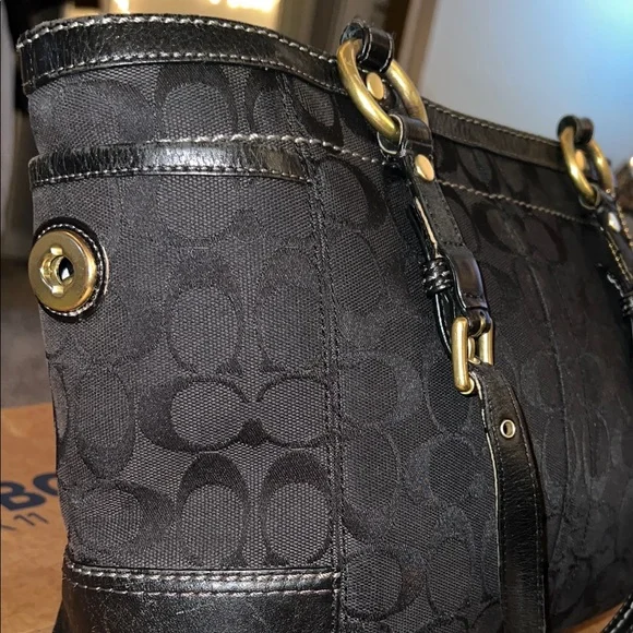 COACH Black Signature Monogram Career Shoulder Bag - Picture 2 of 13